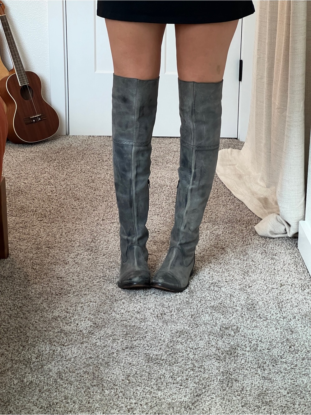 Free People Gray Leather Over-the-Knee Boots